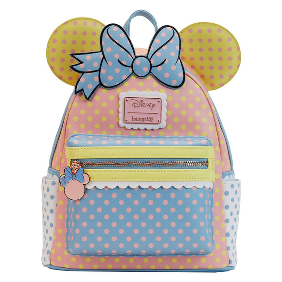 Minnie Pastel Color Block Dots Loungefly Mini Backpack.